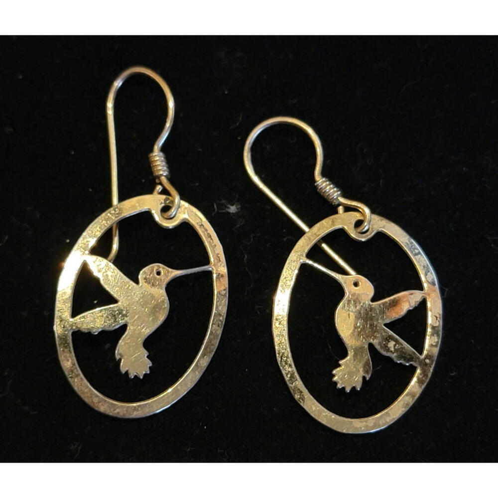 Vintage Wild Bryde Gold Tone Dangle Hummingbird Earrings